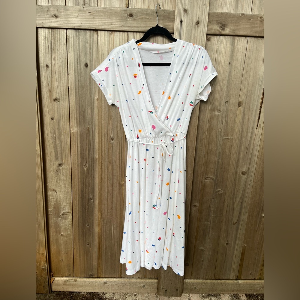 Handmade dress white fish sailboats polka dots size M